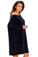Sukienka swetrowa mini oversize szeroki dekolt długi rękaw czarna A618