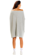 Sukienka swetrowa mini oversize szeroki dekolt długi rękaw szara A618
