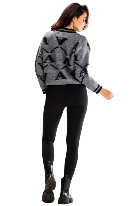 Sweter damski krótki dwukolorowy rozpinany dekolt V szary A614 Sweter damski krótki dwukolorowy rozpinany dekolt V szary A614