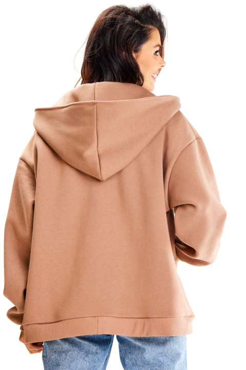 Bluza damska oversize dresowa rozpinana z kapturem bawełniana beżowa A610 Bluza damska oversize dresowa rozpinana z kapturem bawełniana beżowa A610