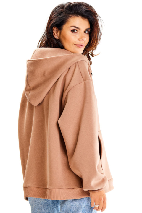Bluza damska oversize dresowa rozpinana z kapturem bawełniana beżowa A610 Bluza damska oversize dresowa rozpinana z kapturem bawełniana beżowa A610