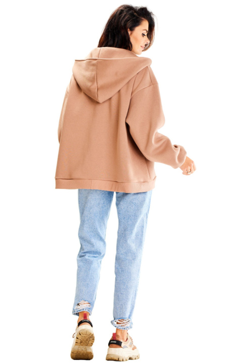 Bluza damska oversize dresowa rozpinana z kapturem bawełniana beżowa A610 Bluza damska oversize dresowa rozpinana z kapturem bawełniana beżowa A610