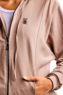 Bluza damska dresowa luźna rozpinana z kapturem i kieszeniami brązowa A607