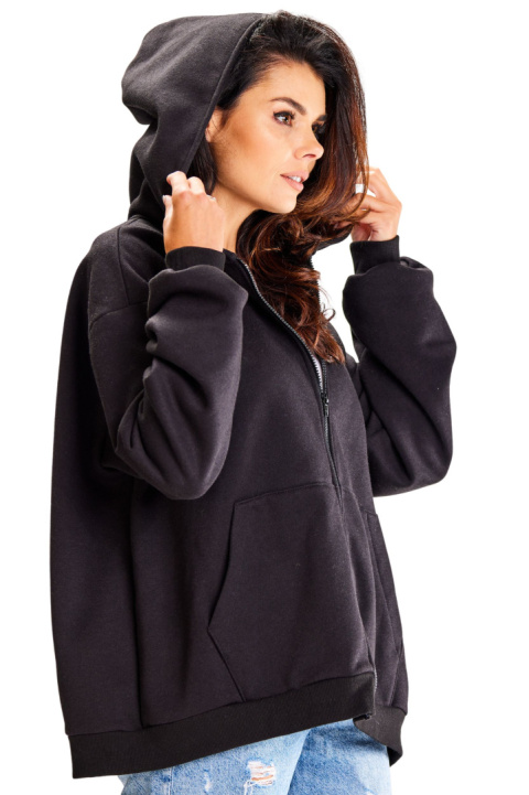 Bluza damska oversize dresowa rozpinana z kapturem bawełniana czarna A610 Bluza damska oversize dresowa rozpinana z kapturem bawełniana czarna A610