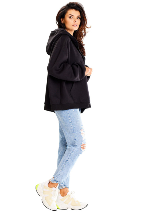 Bluza damska oversize dresowa rozpinana z kapturem bawełniana czarna A610 Bluza damska oversize dresowa rozpinana z kapturem bawełniana czarna A610