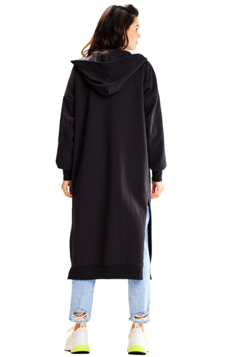 Bluza damska długa z kapturem dresowa z kieszeniami bawełniana czarna A613 Bluza damska długa z kapturem dresowa z kieszeniami bawełniana czarna A613
