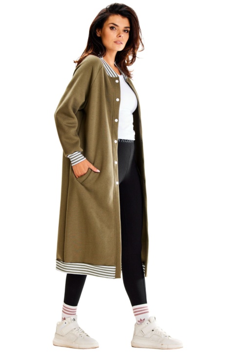 Bluza damska długa dresowa rozpinana z kieszeniami bawełniana khaki A612 Bluza damska długa dresowa rozpinana z kieszeniami bawełniana khaki A612