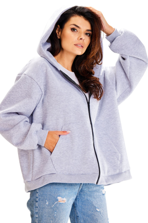 Bluza damska oversize dresowa rozpinana z kapturem bawełniana szara A610 Bluza damska oversize dresowa rozpinana z kapturem bawełniana szara A610