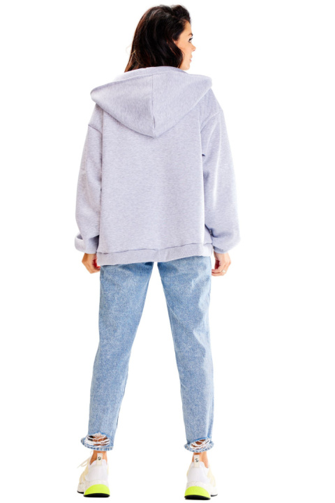 Bluza damska oversize dresowa rozpinana z kapturem bawełniana szara A610 Bluza damska oversize dresowa rozpinana z kapturem bawełniana szara A610