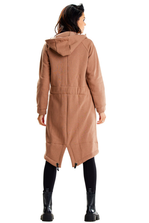 Bluza damska długa dresowa z kapturem rozpinana z kieszeniami beżowa M333 Bluza damska długa dresowa z kapturem rozpinana z kieszeniami beżowa M333