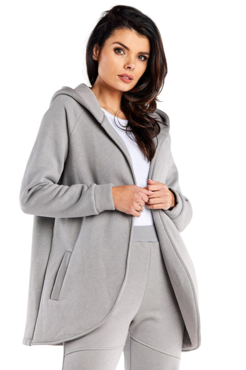 Bluza damska dresowa luźna bez zapięcia z kapturem i kieszeniami szara M327 Bluza damska dresowa luźna bez zapięcia z kapturem i kieszeniami szara M327