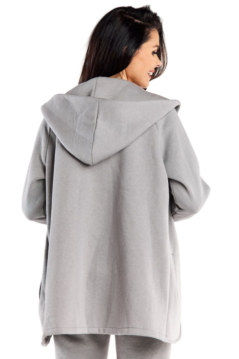 Bluza damska dresowa luźna bez zapięcia z kapturem i kieszeniami szara M327 Bluza damska dresowa luźna bez zapięcia z kapturem i kieszeniami szara M327