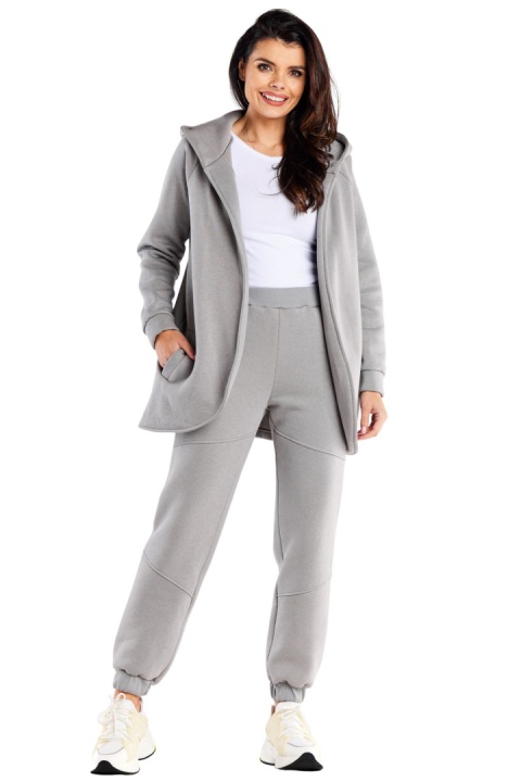 Bluza damska dresowa luźna bez zapięcia z kapturem i kieszeniami szara M327 Bluza damska dresowa luźna bez zapięcia z kapturem i kieszeniami szara M327