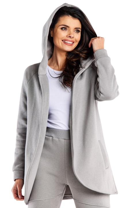 Bluza damska dresowa luźna bez zapięcia z kapturem i kieszeniami szara M327 Bluza damska dresowa luźna bez zapięcia z kapturem i kieszeniami szara M327