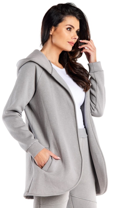 Bluza damska dresowa luźna bez zapięcia z kapturem i kieszeniami szara M327 Bluza damska dresowa luźna bez zapięcia z kapturem i kieszeniami szara M327