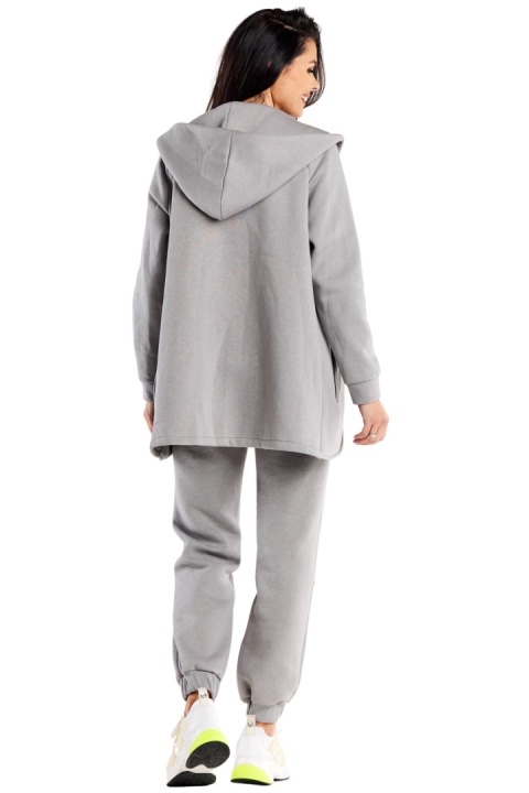 Bluza damska dresowa luźna bez zapięcia z kapturem i kieszeniami szara M327 Bluza damska dresowa luźna bez zapięcia z kapturem i kieszeniami szara M327