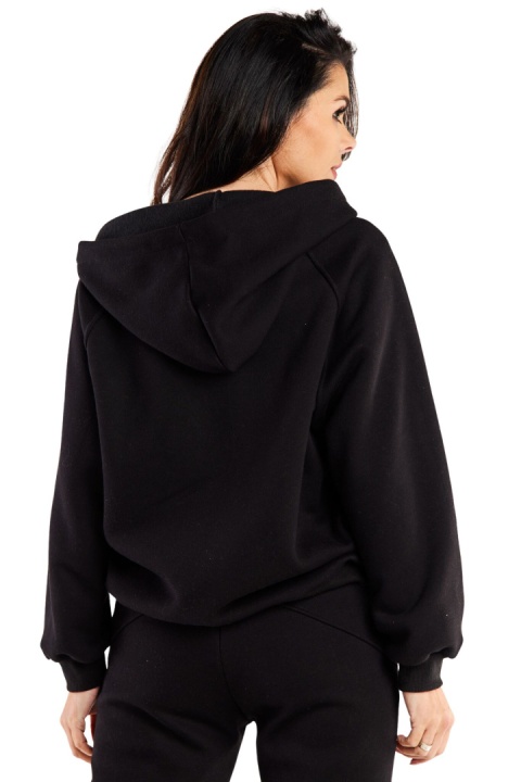 Bluza damska dresowa rozpinana z kapturem i kieszeniami luźna czarna M324 Bluza damska dresowa rozpinana z kapturem i kieszeniami luźna czarna M324