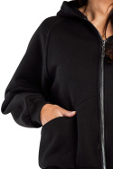 Bluza damska dresowa rozpinana z kapturem i kieszeniami luźna czarna M324