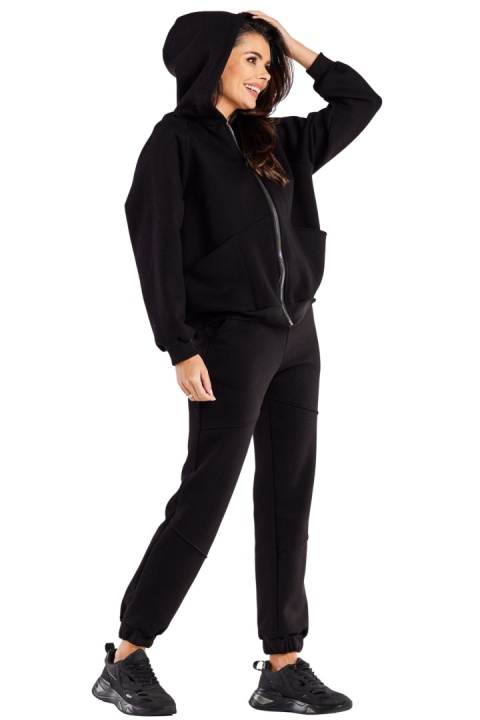 Bluza damska dresowa rozpinana z kapturem i kieszeniami luźna czarna M324 Bluza damska dresowa rozpinana z kapturem i kieszeniami luźna czarna M324