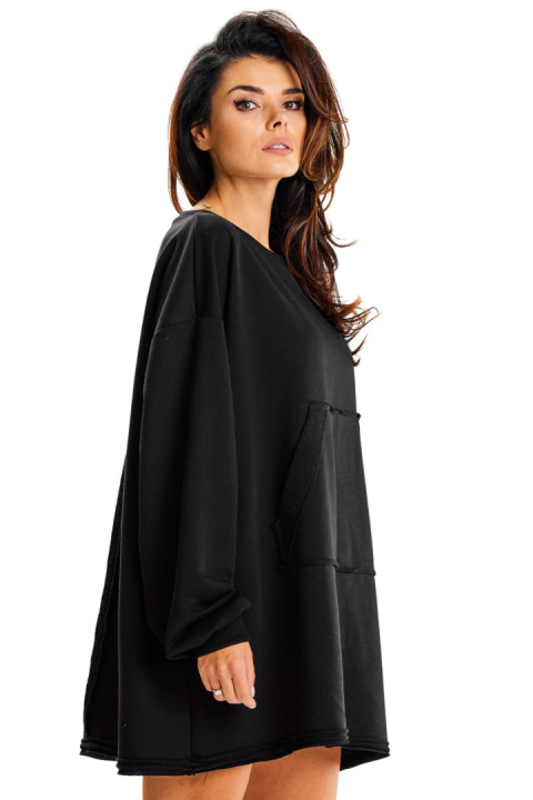 Bluza damska oversize dresowa luźna kieszeń kangurka czarna M335 Bluza damska oversize dresowa luźna kieszeń kangurka czarna M335