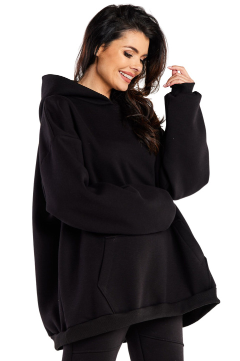 Bluza damska oversize dresowa z kapturem kieszeń kangurka czarna M323 Bluza damska oversize dresowa z kapturem kieszeń kangurka czarna M323