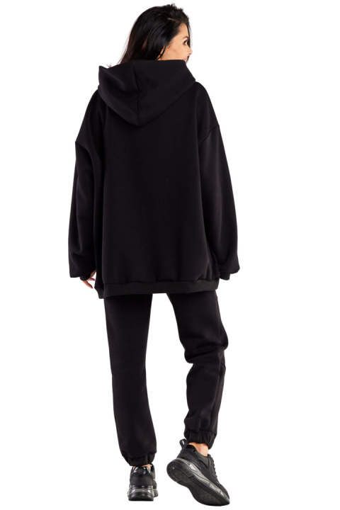 Bluza damska oversize dresowa z kapturem kieszeń kangurka czarna M323 Bluza damska oversize dresowa z kapturem kieszeń kangurka czarna M323