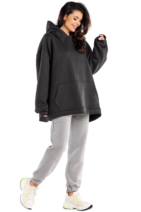 Bluza damska oversize dresowa z kapturem kieszeń kangurka grafitowa M323 Bluza damska oversize dresowa z kapturem kieszeń kangurka grafitowa M323