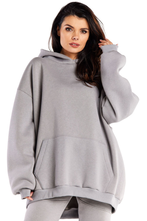Bluza damska oversize dresowa z kapturem kieszeń kangurka szara M323 Bluza damska oversize dresowa z kapturem kieszeń kangurka szara M323
