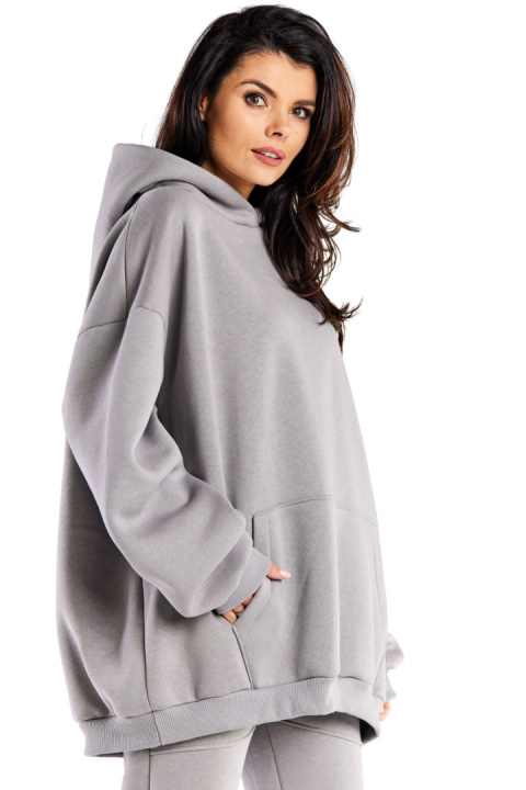 Bluza damska oversize dresowa z kapturem kieszeń kangurka szara M323 Bluza damska oversize dresowa z kapturem kieszeń kangurka szara M323