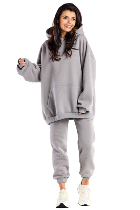 Bluza damska oversize dresowa z kapturem kieszeń kangurka szara M323 Bluza damska oversize dresowa z kapturem kieszeń kangurka szara M323