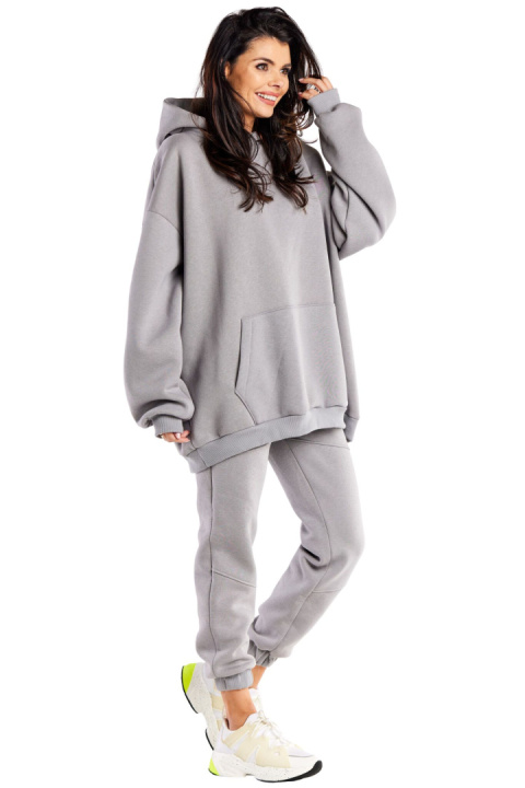 Bluza damska oversize dresowa z kapturem kieszeń kangurka szara M323 Bluza damska oversize dresowa z kapturem kieszeń kangurka szara M323