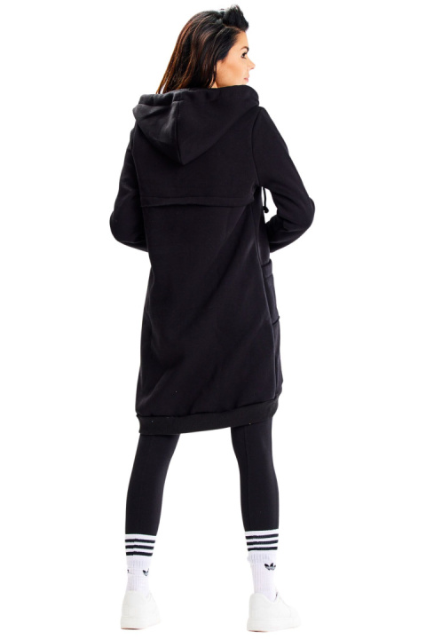 Bluza damska z kapturem dresowa luźna z kieszeniami rozpinana czarna M334 Bluza damska z kapturem dresowa luźna z kieszeniami rozpinana czarna M334