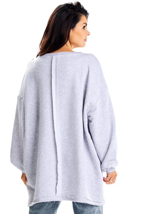 Bluza damska oversize dresowa luźna kieszeń kangurka szara M335 Bluza damska oversize dresowa luźna kieszeń kangurka szara M335
