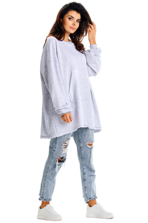 Bluza damska oversize dresowa luźna kieszeń kangurka szara M335 Bluza damska oversize dresowa luźna kieszeń kangurka szara M335