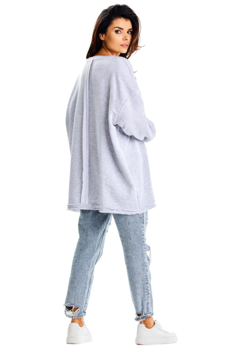 Bluza damska oversize dresowa luźna kieszeń kangurka szara M335 Bluza damska oversize dresowa luźna kieszeń kangurka szara M335