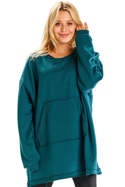Bluza damska oversize dresowa luźna kieszeń kangurka zielona M335 Bluza damska oversize dresowa luźna kieszeń kangurka zielona M335