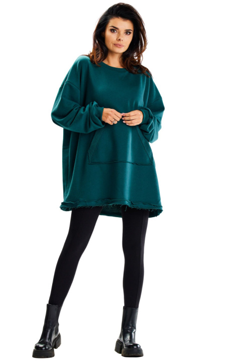 Bluza damska oversize dresowa luźna kieszeń kangurka zielona M335 Bluza damska oversize dresowa luźna kieszeń kangurka zielona M335