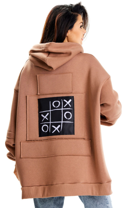 Bluza damska oversize dresowa z kapturem kieszeń kangurka beżowa M332 Bluza damska oversize dresowa z kapturem kieszeń kangurka beżowa M332