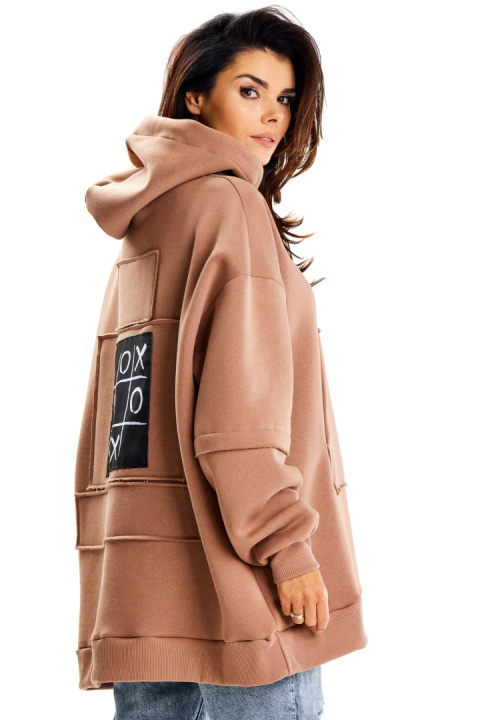 Bluza damska oversize dresowa z kapturem kieszeń kangurka beżowa M332 Bluza damska oversize dresowa z kapturem kieszeń kangurka beżowa M332