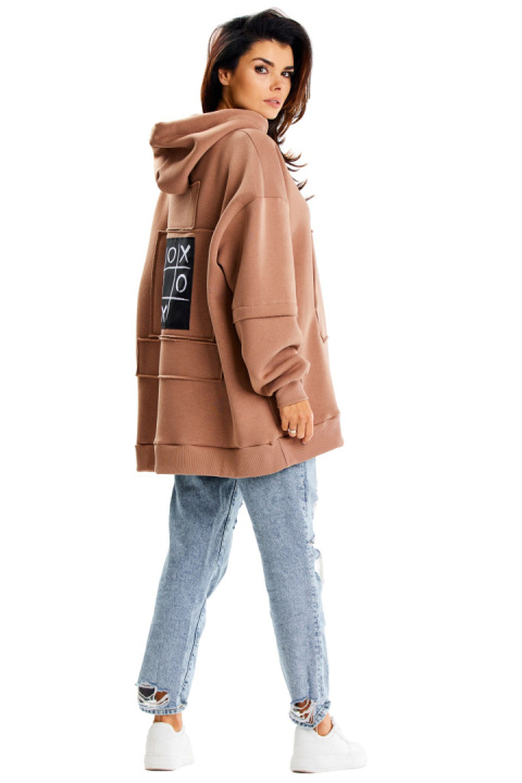 Bluza damska oversize dresowa z kapturem kieszeń kangurka beżowa M332 Bluza damska oversize dresowa z kapturem kieszeń kangurka beżowa M332