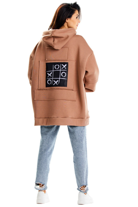 Bluza damska oversize dresowa z kapturem kieszeń kangurka beżowa M332 Bluza damska oversize dresowa z kapturem kieszeń kangurka beżowa M332