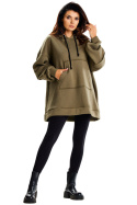 Bluza damska oversize dresowa z kapturem kieszeń kangurka khaki M332