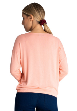 Bluzka damska luźna z wiskozy długi rękaw szeroki dekolt różowa M981
