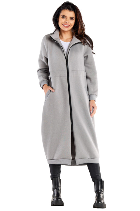 Bluza damska długa dresowa rozpinana kieszenie wiązana w pasie szara M326 Bluza damska długa dresowa rozpinana kieszenie wiązana w pasie szara M326