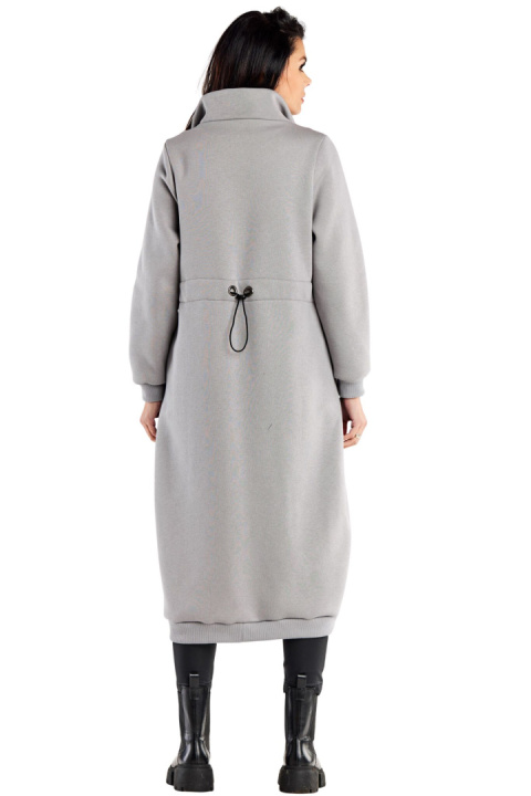 Bluza damska długa dresowa rozpinana kieszenie wiązana w pasie szara M326 Bluza damska długa dresowa rozpinana kieszenie wiązana w pasie szara M326