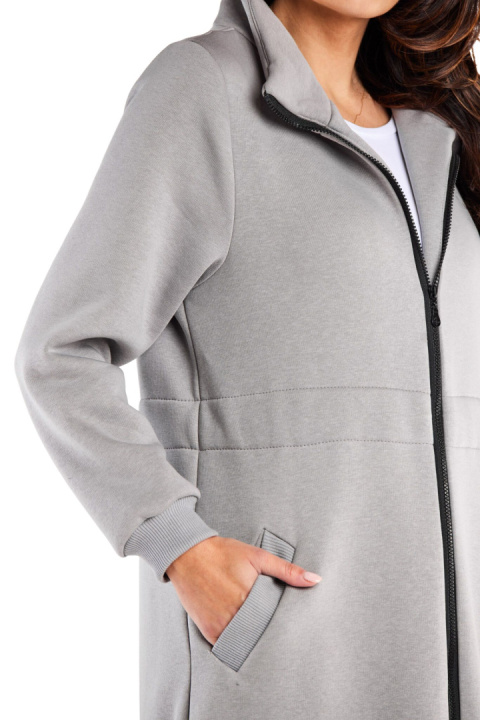 Bluza damska długa dresowa rozpinana kieszenie wiązana w pasie szara M326 Bluza damska długa dresowa rozpinana kieszenie wiązana w pasie szara M326