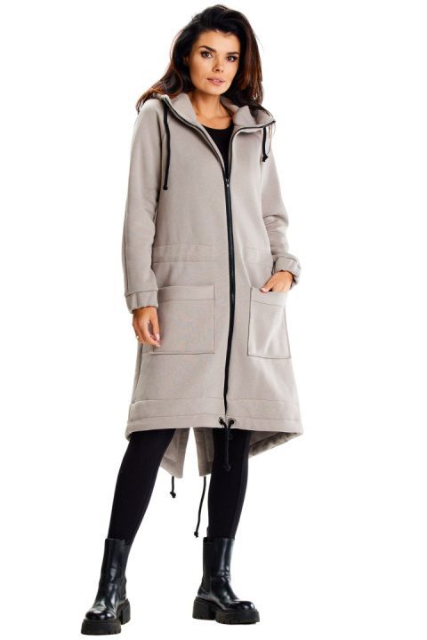 Bluza damska długa dresowa z kapturem rozpinana z kieszeniami szara M333 Bluza damska długa dresowa z kapturem rozpinana z kieszeniami szara M333