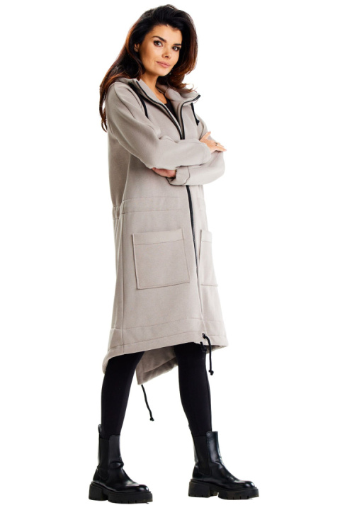 Bluza damska długa dresowa z kapturem rozpinana z kieszeniami szara M333 Bluza damska długa dresowa z kapturem rozpinana z kieszeniami szara M333