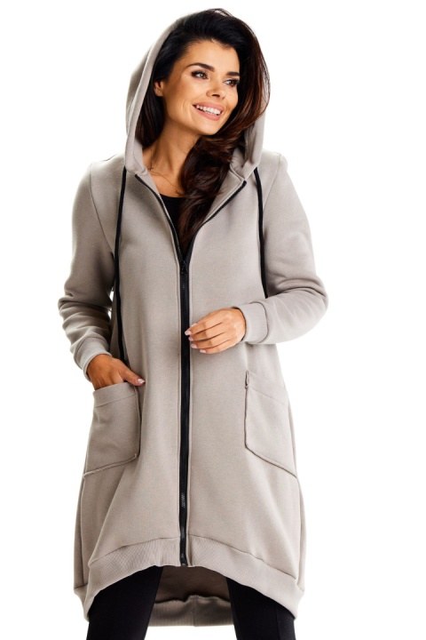 Bluza damska z kapturem dresowa luźna z kieszeniami rozpinana szara M334 Bluza damska z kapturem dresowa luźna z kieszeniami rozpinana szara M334