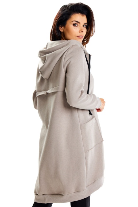 Bluza damska z kapturem dresowa luźna z kieszeniami rozpinana szara M334 Bluza damska z kapturem dresowa luźna z kieszeniami rozpinana szara M334